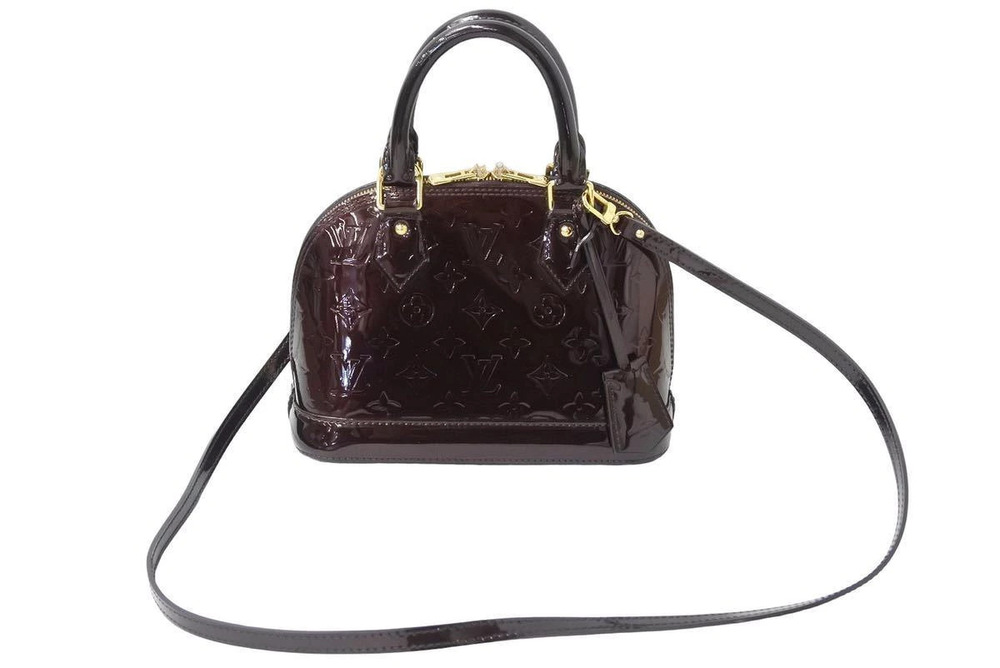 Louis Vuitton Vernis Alma Handbag Gold Wine Red